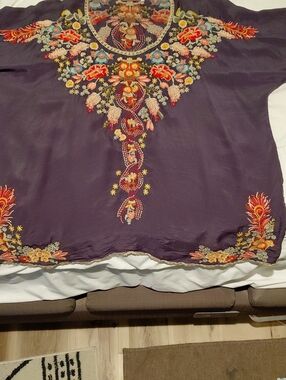 Johnny Was Deep Brown Embroidered V-Neck Tunic